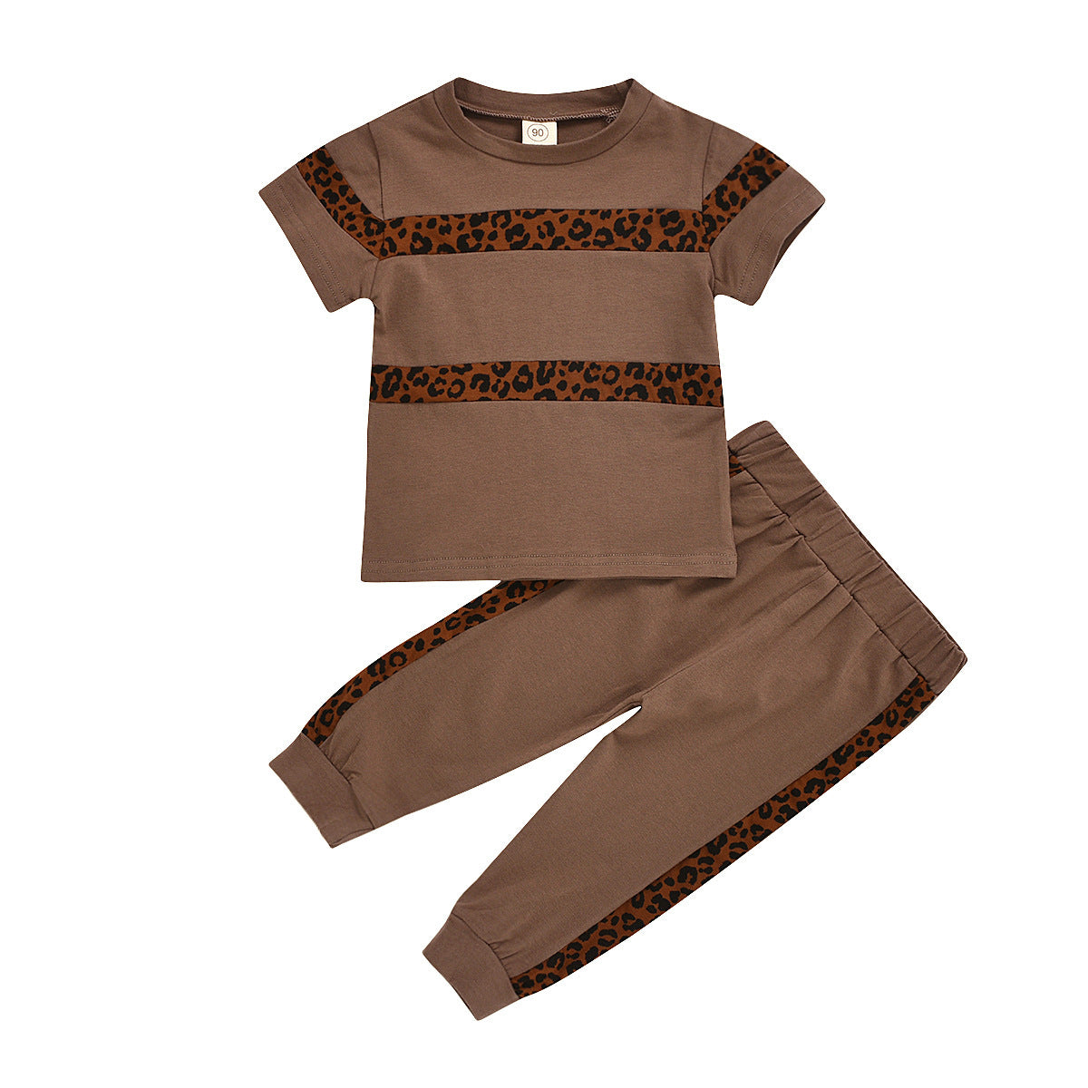 Fashion Children's Leopard Print T-Shirt And Trousers Two-Piece Suit