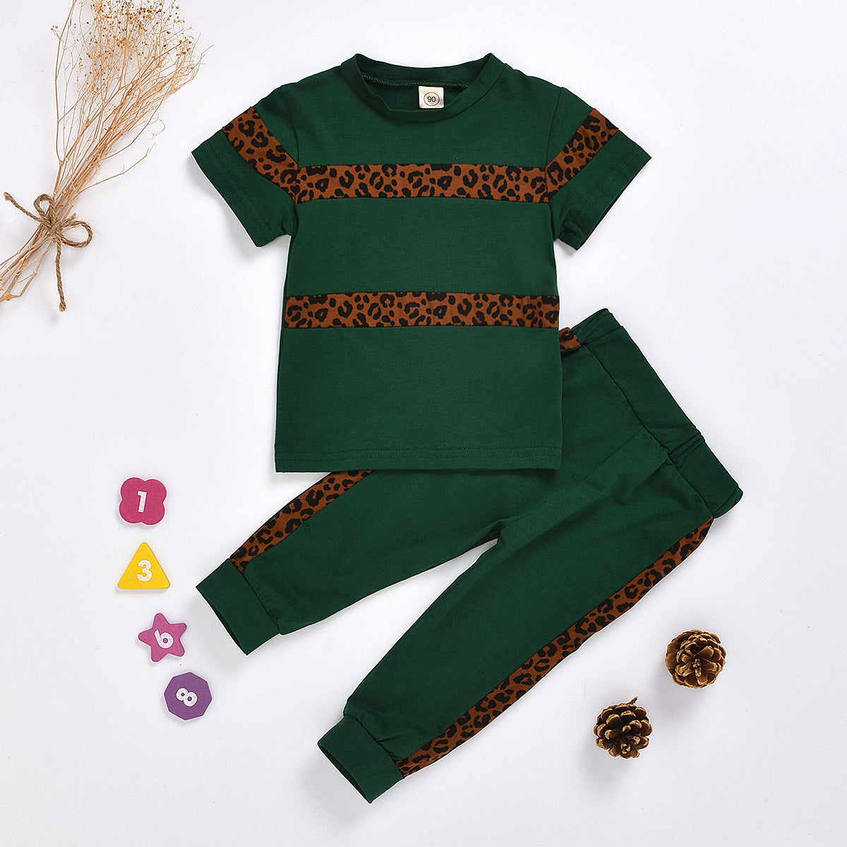 Fashion Children's Leopard Print T-Shirt And Trousers Two-Piece Suit