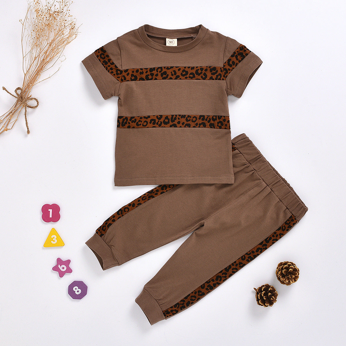 Fashion Children's Leopard Print T-Shirt And Trousers Two-Piece Suit