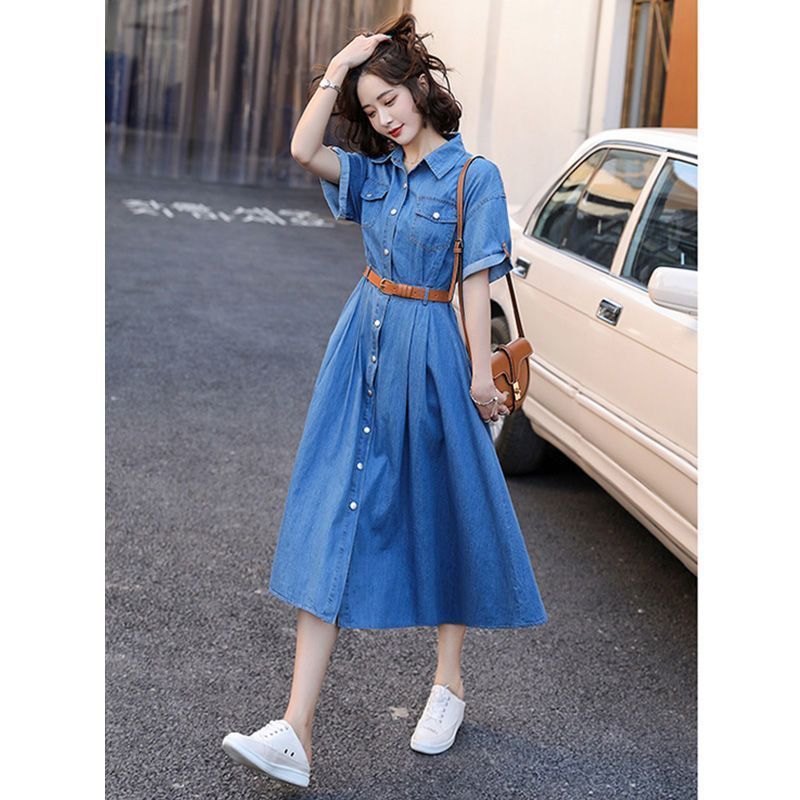 Ice Silk Denim Dress Korean Style Slimming