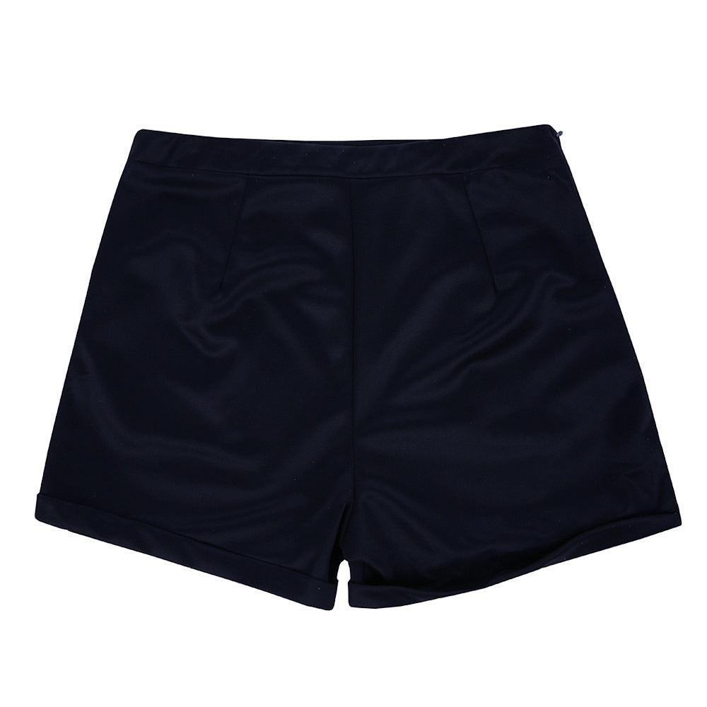 Hot sexy solid color button decorative shorts