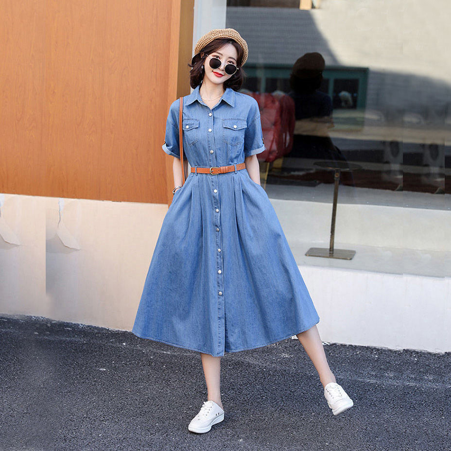 Ice Silk Denim Dress Korean Style Slimming