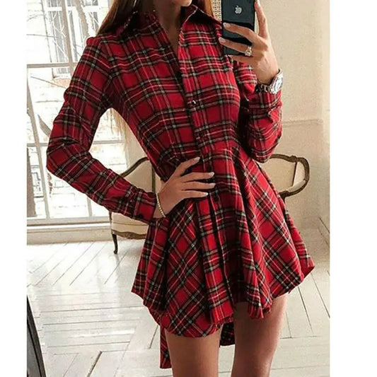 Red vintage plaid dress: perfect for autumn/winter parties or casual wear.