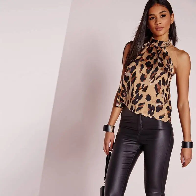 Leopard halter sexy tops summer style for women.