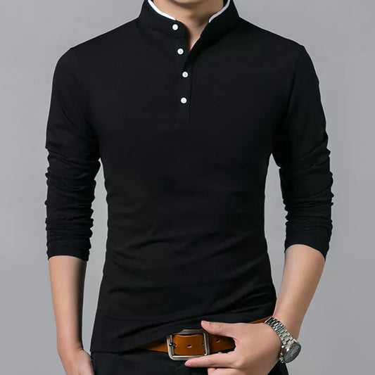 Mens Tshirt Long Sleeve Stand Basic Solid Blouse