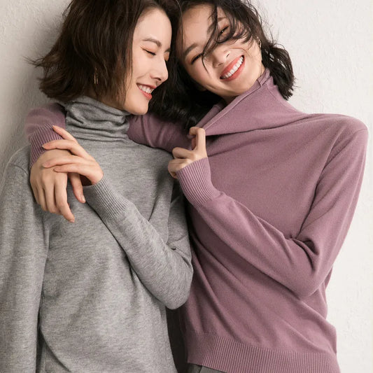 Slim-fit turtleneck Autumn Winter Sweater, Korean knit tops for women.
