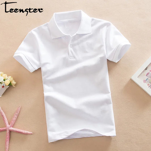 Teenster Kids Polo Shirt Summer Short Sleeve Tops Cotton