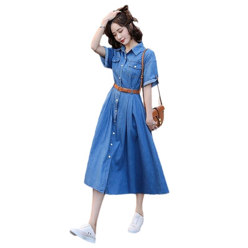 Ice Silk Denim Dress Korean Style Slimming