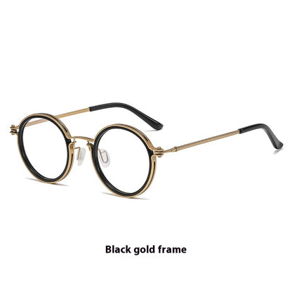 Retro Fashion Men's Round Frame Anti-Blue Ray Plain Glasses