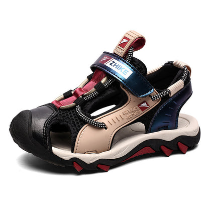 Black Boys Sandals Baotou Colorblock Soft Sole Beach Shoes