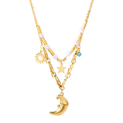 Good Night Moon Clavicle Chain Pearl XINGX Double-layer Pendant Necklace