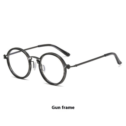 Retro Fashion Men's Round Frame Anti-Blue Ray Plain Glasses