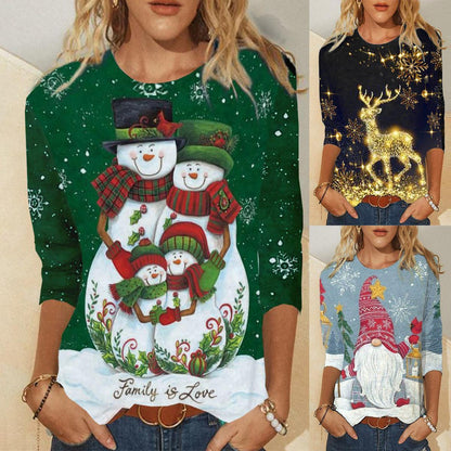 Christmas Printed Long Sleeve T-shirt Top