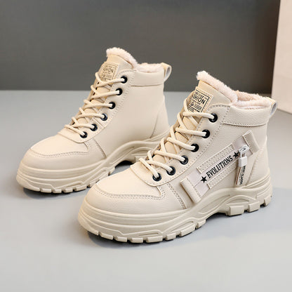 Women Fleece Lace-up Boots Winter Warm Short Plush High-top Shoes