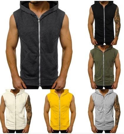 Zipped sweater with sleeveless hooded sport & casual cardigan