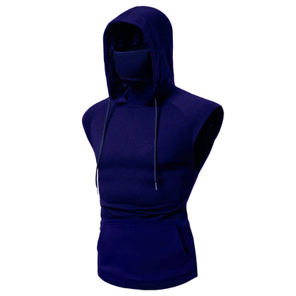 Mens Mask Button Sports Vest Hooded