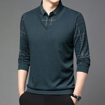 Men Fake Two-piece Lapel Long-sleeved Men's T-shirt