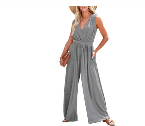 European And American Sleeveless Jumpsuit V-neck Elegant Women's Formal Casual