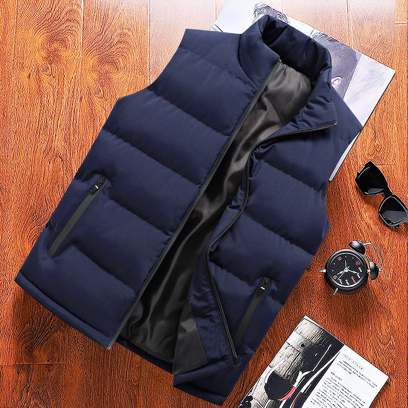 Men's Casual Vest Solid Color Stand Up Collar Vest Warm Jacket