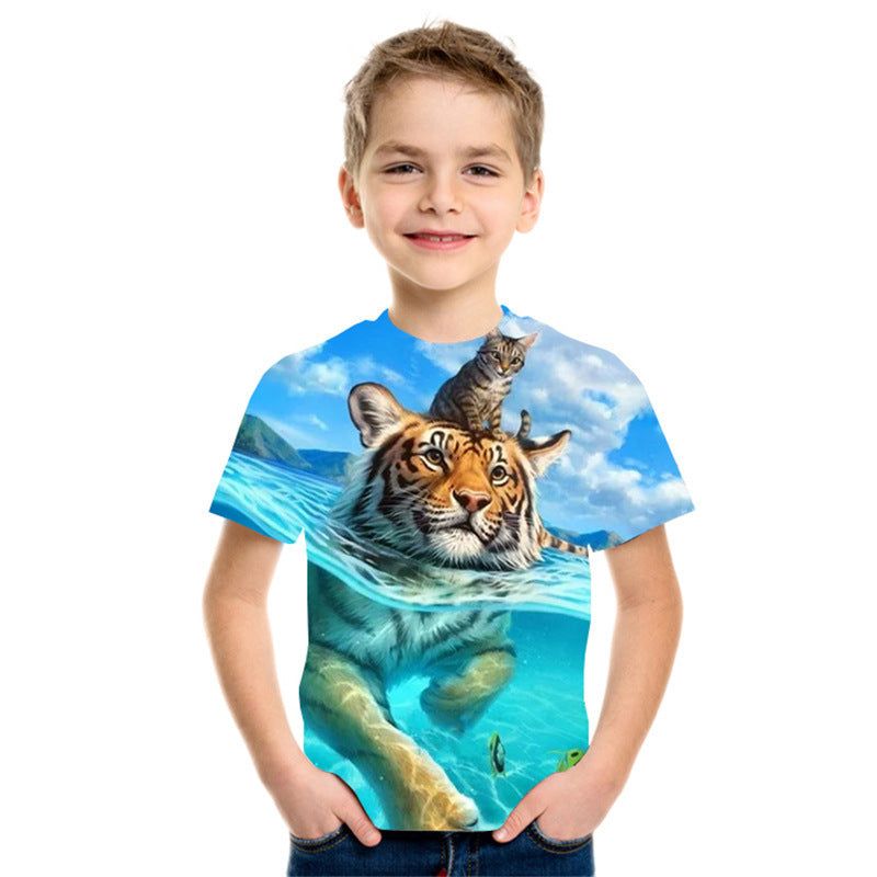 3D Digital Printing Short Sleeve Fashion Kids T-shirt Top