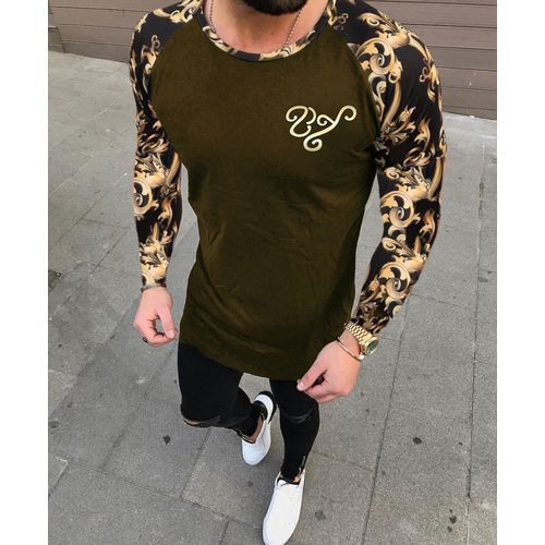 New Men's Fashion Sports Fitness Color Matching Long Sleeved T Shirt