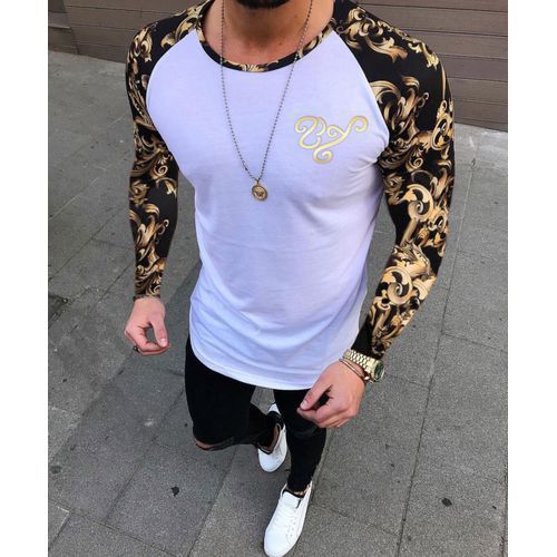 New Men's Fashion Sports Fitness Color Matching Long Sleeved T Shirt