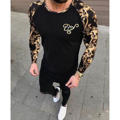 New Men's Fashion Sports Fitness Color Matching Long Sleeved T Shirt