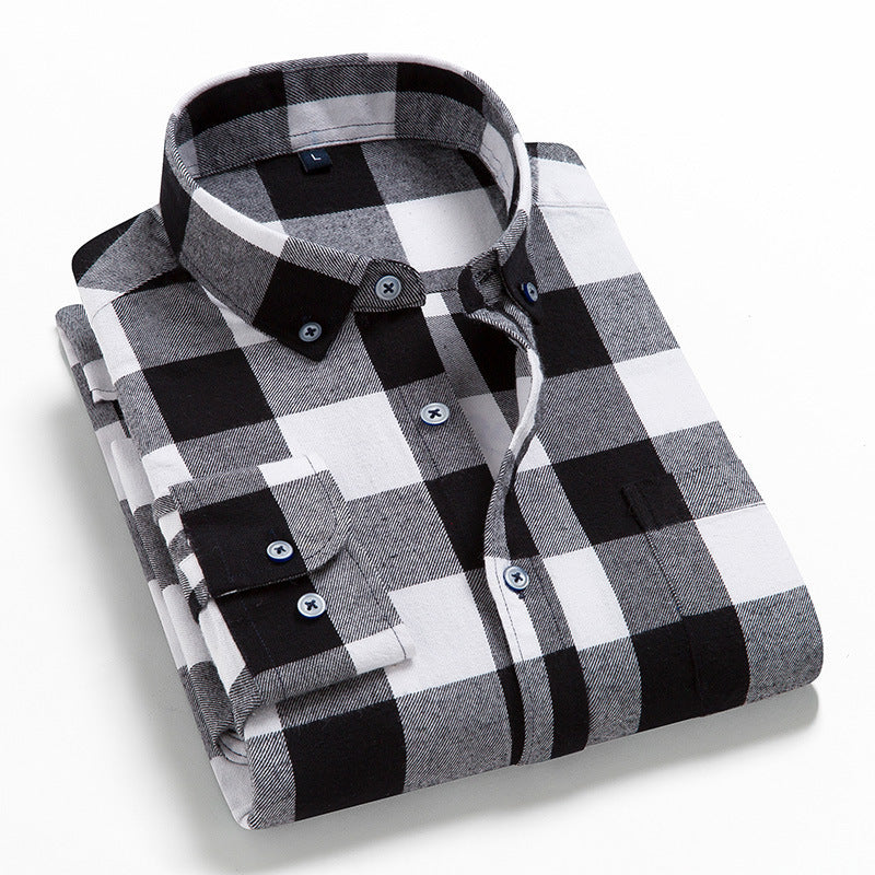 Casual All-match Plaid Long-sleeved Shirt Men