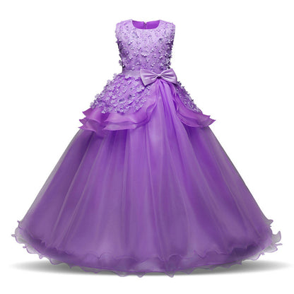 Children's trailing party dress lace skirt