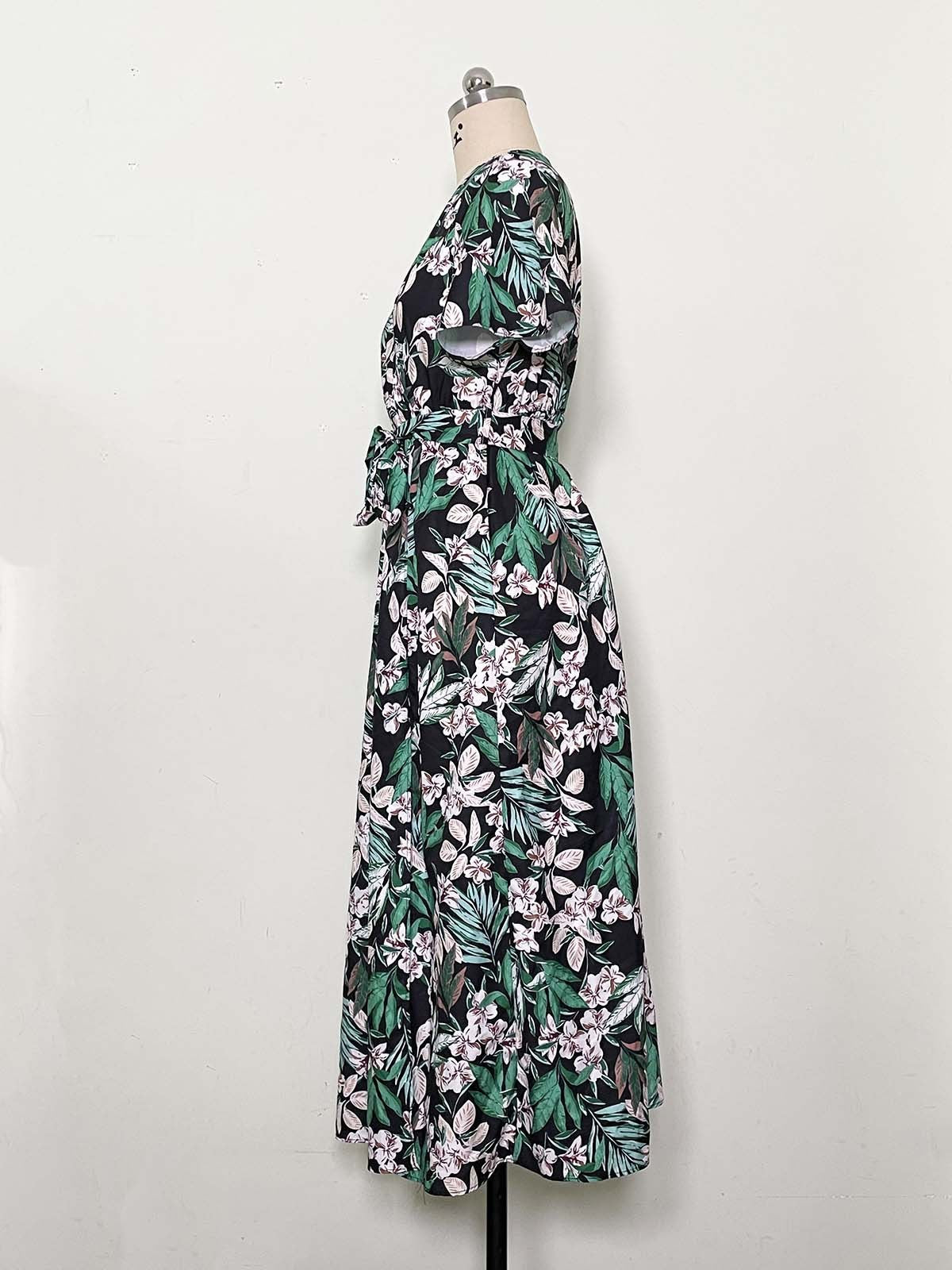 Summer Floral Print Slit Midi Dress