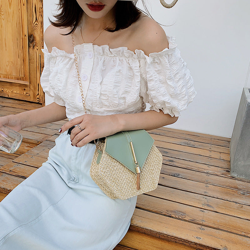 Factory direct sales on ins new women's bag new style 2020 fashion straw tassel chain bag all-match single shoulder Messenger bag