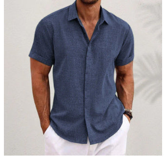 Men's Solid Color Loose Linen Short-sleeved T-shirt