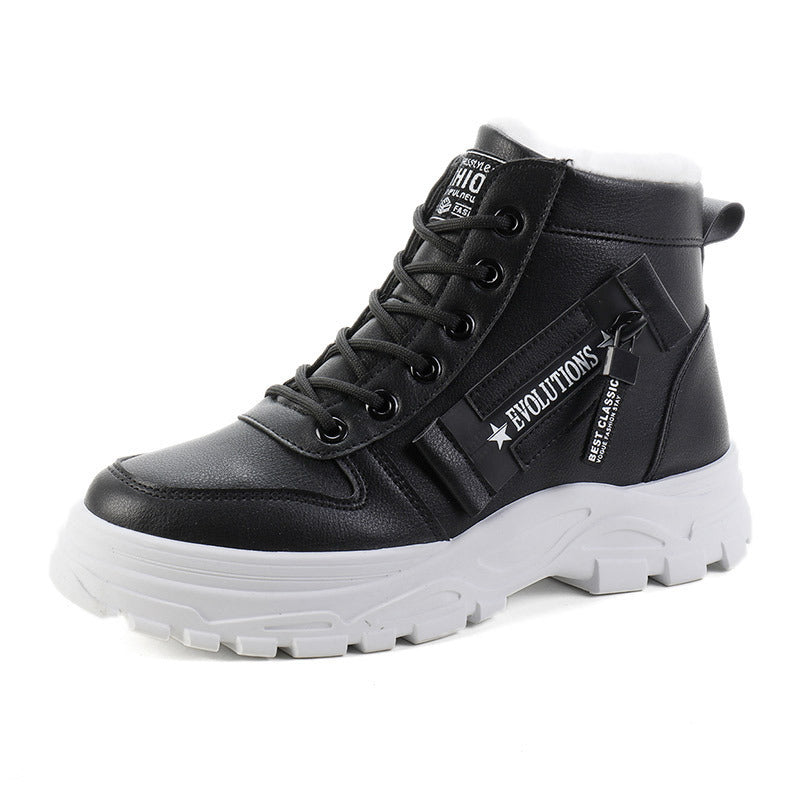 Women Fleece Lace-up Boots Winter Warm Short Plush High-top Shoes