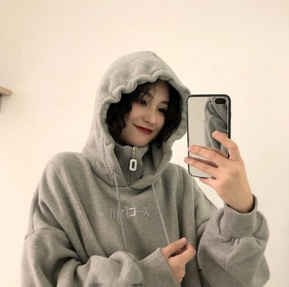 Hoodies Women Autumn Winter New Korean Style Student Loose Embroidered Simple Plus Velvet High Quality Soft Womens Clothing Chic