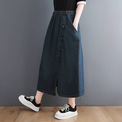 Artistic Retro Buckle Denim Skirt