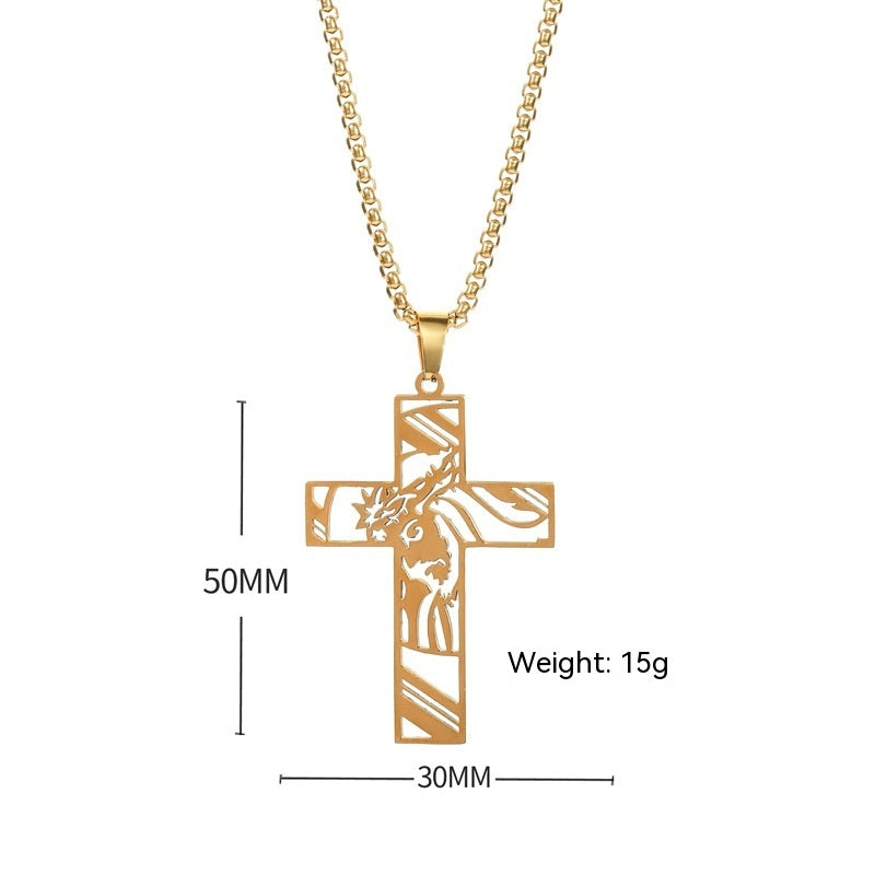 Stainless Steel Hollow Cross Pendant Titanium Steel Necklace