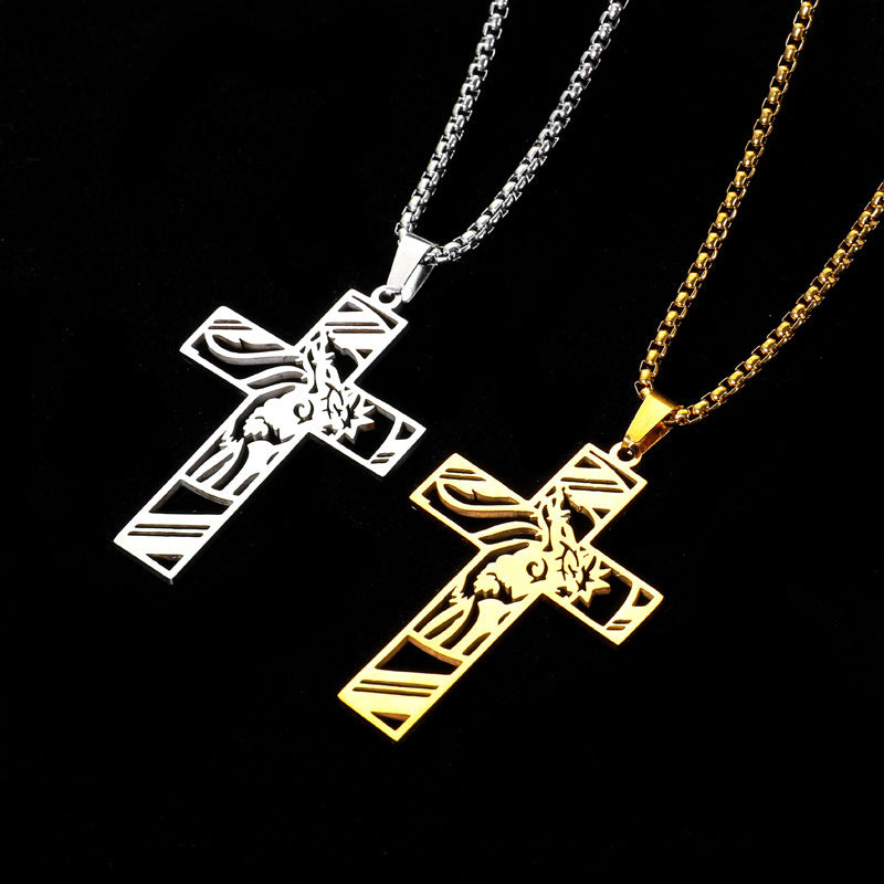 Stainless Steel Hollow Cross Pendant Titanium Steel Necklace