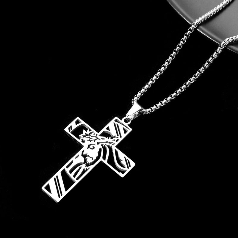 Stainless Steel Hollow Cross Pendant Titanium Steel Necklace