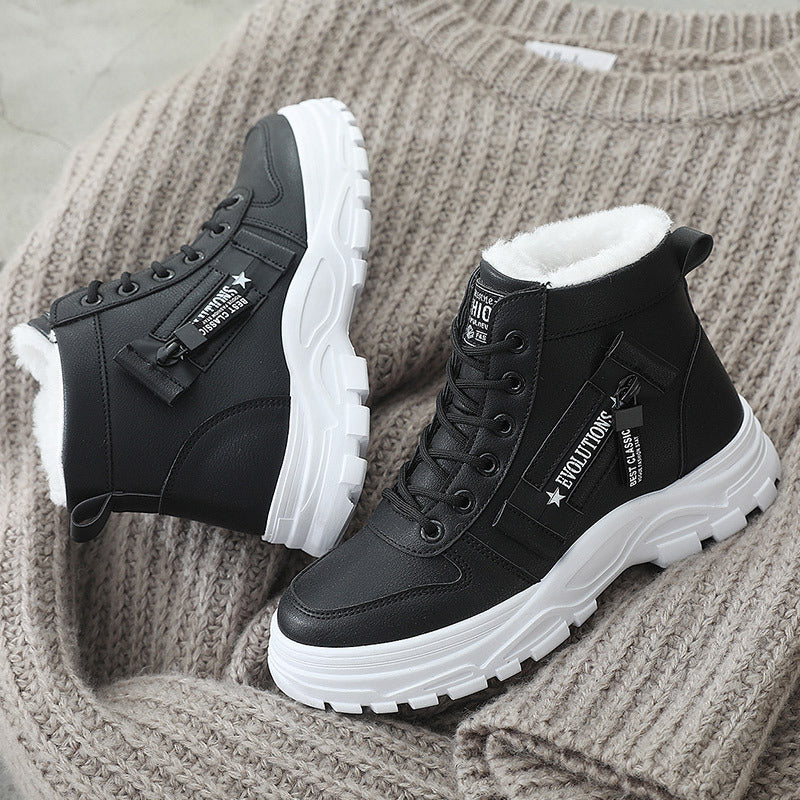 Women Fleece Lace-up Boots Winter Warm Short Plush High-top Shoes