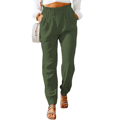 New Casual Pants European And American Ruffled Elastic Belt High Waist Trousers