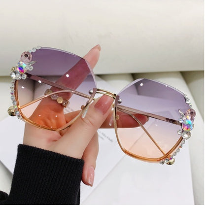 Rhinestone Sunglasses Frameless Sun Protection Against Purple