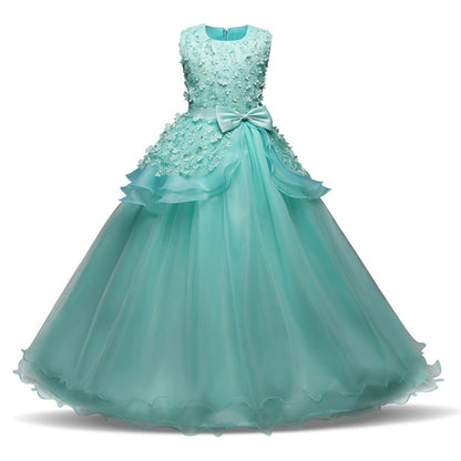 Children's trailing party dress lace skirt