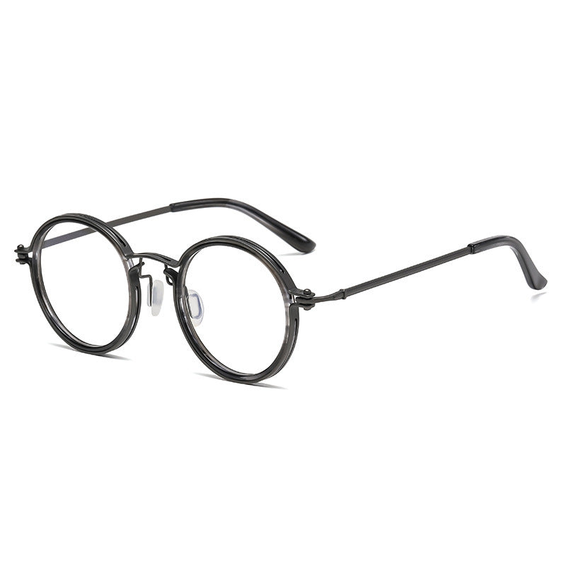 Retro Fashion Men's Round Frame Anti-Blue Ray Plain Glasses