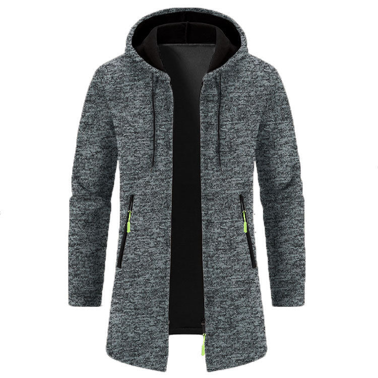 Men's Hooded Mid-length Thin Velvet Loose Plus Size Knitted Cardigan Top Coat