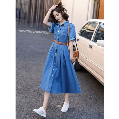 Ice Silk Denim Dress Korean Style Slimming