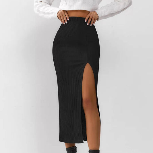 Women's Black Straight Split Skirt