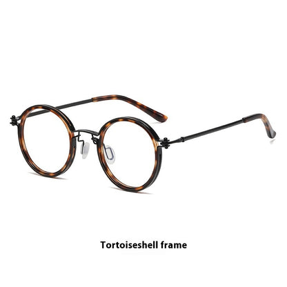 Retro Fashion Men's Round Frame Anti-Blue Ray Plain Glasses