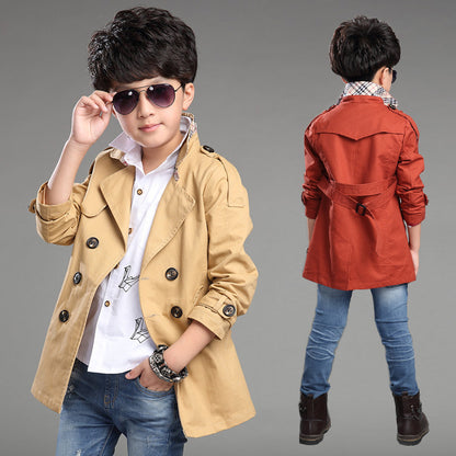 Boys' Mid-length Trend Casual Trench Coat