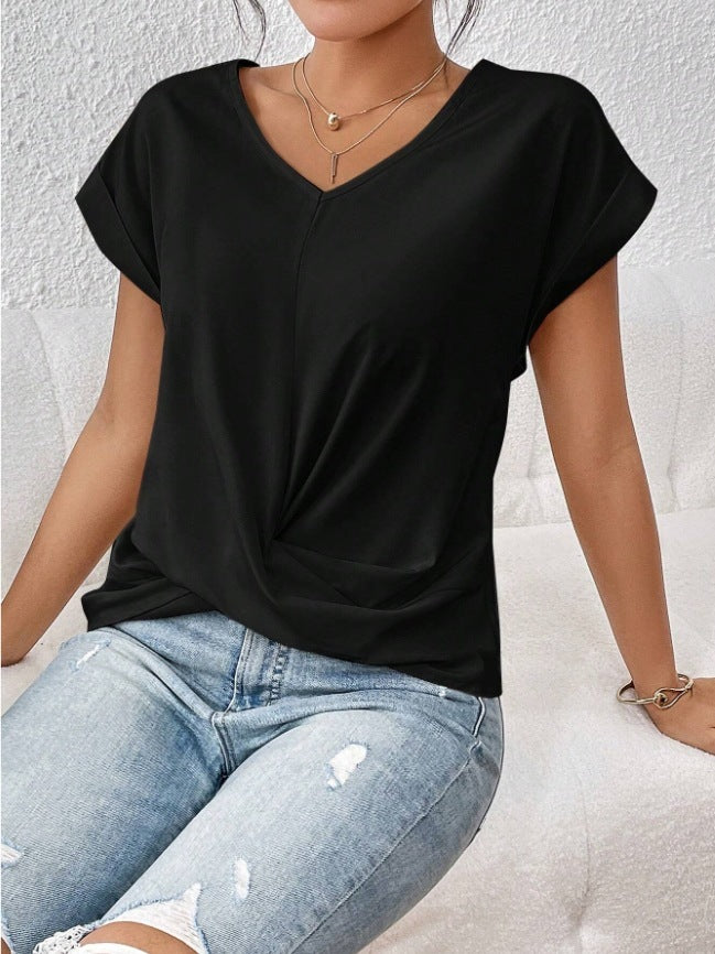 Fashion Short-sleeve T-shirt Summer Casual Irregular Knot Top For Women