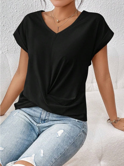 Fashion Short-sleeve T-shirt Summer Casual Irregular Knot Top For Women